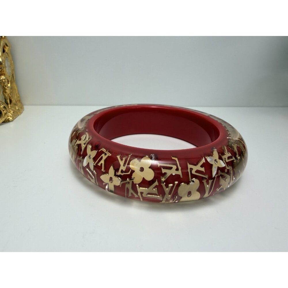 Louis Vuitton Red Lucite Chunky Monogram Bangle Bracelet Statement Sz 8" - Picture 11 of 13